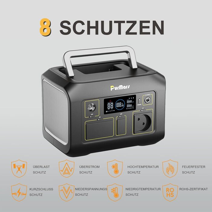 Портативна електростанція 300W (макс. 500W), 288Wh (90000mAh) з чистою синусоїдою 230V, LiFePO4 акумулятор, для кемпінгу, подорожей та надзвичайних ситуацій. P300E