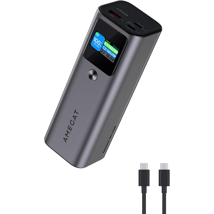 Вт, Power Bank 27600 мАг, зовнішній акумулятор USB C, 3 порти, цифровий дисплей, швидка підзарядка 140 Вт, для ноутбуків, планшетів, смартфонів, навушників тощо, 140