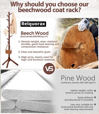 Дерев'яний вішак для одягу з буку, 9 гачків, 3 положення по висоті, для одягу, шапок, шарфів, сумок (білий/коричневий)