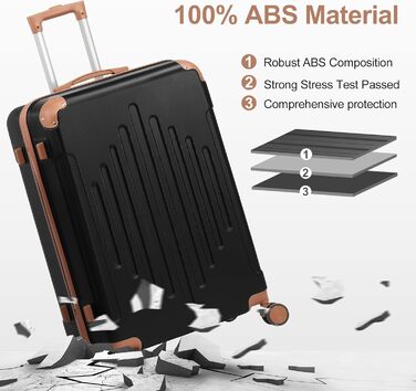 Набір валіз LEADZM 3 шт. з захистом кутів, жорсткий набір валіз-ролерів з ABS, телескопічна ручка, ручна поклажа (чорно-коричневий)