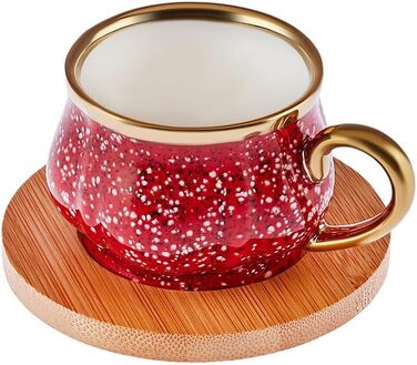 Набір червоних кавових чашок на 6 персон з бамбуковим підносом 90 мл Karaca