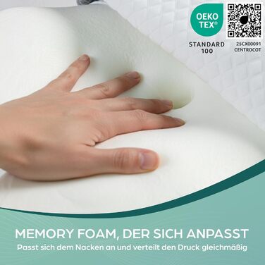 Ортопедична подушка Flowen з Memory Foam для підтримки шиї. Зручна для сну, допомагає при болях у шиї та запобігає хропінню. Матеріал: Memory Foam, поліестер.