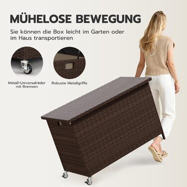 Водонепроникний садовий ящик Amopatio Gartenbox 480л з поліротангу, металевий з колесами та газліфтом для саду, балкону - коричневий