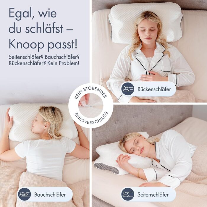 Ортопедична подушка Knoop Home & Living® з піною з пам'яті ефекту - для підтримки шиї та зняття болю - ідеально підходить для тих, хто спить на боці та на спині - знімний чохол