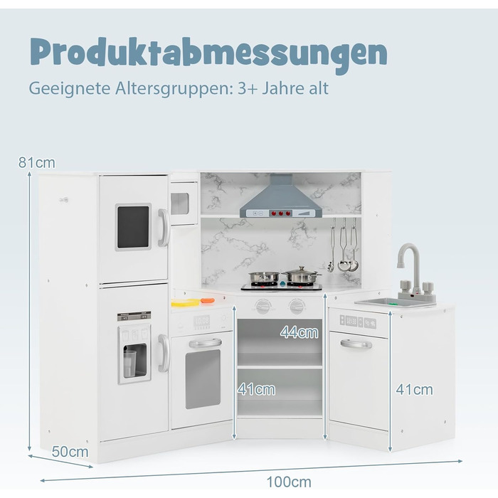 Дерев'яна дитяча кухня DREAMADE з аксесуарами, кухонний куточок з плитою, духовкою, мийкою та дошками для письма, ігровий набір з підсвіткою та звуком для дівчаток від 3 років (білий)
