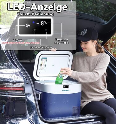 Автохолодильник BINGI 18л портативний 12/24V, 230V: термобокс для авто, кемпінгу, дому (-18°C до 15°C)