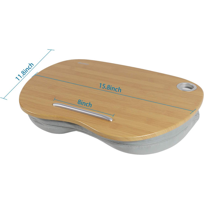 Підставка для ноутбука VLOXO бамбукова, портативна, для ліжка та дивану, з м'якою підкладкою, ергономічне коліно, з отвором для кабелю та протиковзкими смугами, для ноутбуків/планшетів/MacBook до 14 дюймів (срібна)