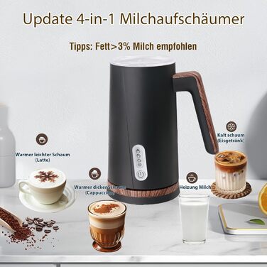 Електричний спінювач молока 4-в-1 – спінювач молока, нагрівач молока з автоматичним відключенням, білий (чорний)