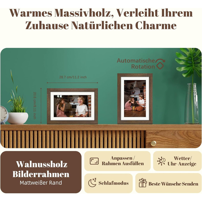 Цифровий фоторамка Eptusmey 10.1 дюймів з Wi-Fi, дерев'яний корпус з дуба, 32GB, HD IPS сенсорний екран 1280x800, відтворення фото/відео через Uhale APP, подарунок для чоловіків та жінок, колір A-Білий