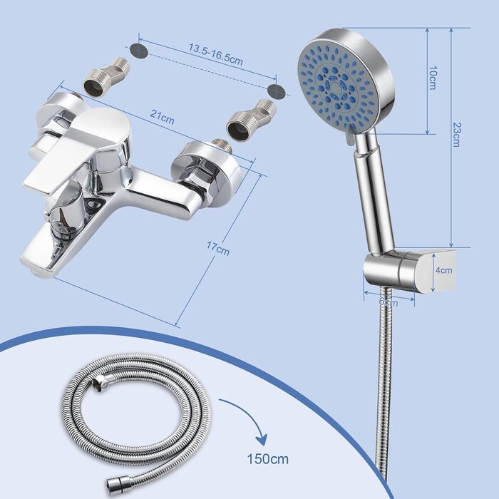 Змішувач для ванни з душем (хром) з 3 режимами, набір для ванної кімнати (Bs102)