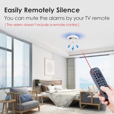 Датчики диму Rauchmelder, 10 років батареї, для дому, з дистанційним керуванням вимкнення та великою кнопкою тестування, EN14604 (5 шт.)