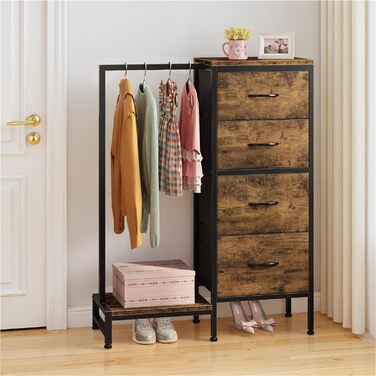 Комод 111 см з 4 висувними ящиками з тканини, з вішалкою, для спальні, вітальні, передпокою, дерев'яний, подарунок