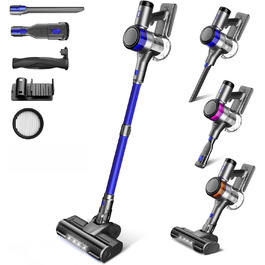 Бездротовий пилосос Dzaki Akku з потужністю 45KPa, без мішка, з дисплеєм, антизаплутана щітка, час роботи 55 хв, знімний акумулятор, для твердих поверхонь, шерсті тварин, килимів, авто, блакитний