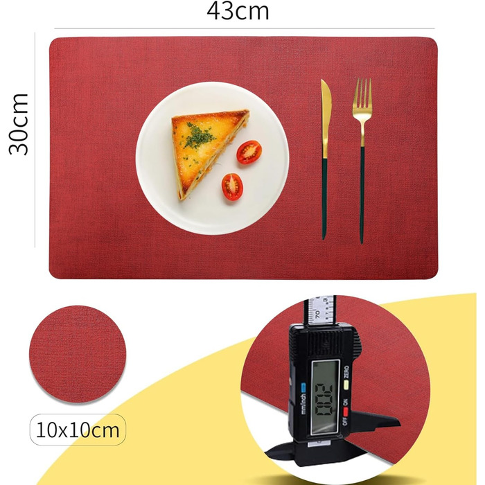 Набори підставки під тарілки Purejoy, 6 шт., сірі, миючіся, неслизькі, термостійкі, з PU шкіри, 43x30 см (червоні)