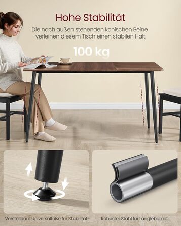 Стол обідній VASAGLE для 4-6 осіб, кухонний стіл у стилі кантрі, 140x75 см, натуральний відтінок горіха + чорний, KDT100KE02