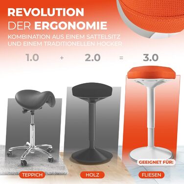 Офісний стілець-сідалка SMART-Sitzen з ефектом свингу, регульована висота, обертовий, помаранчевий. Ергономічний стілець для дому та офісу, нековзний.