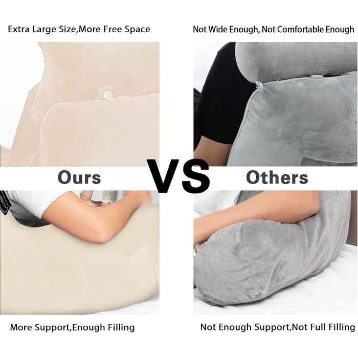 Велике крісло-мішок для читання, 78,7 см, з підголовником та підлокітниками, спинка для читання та відпочинку, сірий (бежевий, середній)