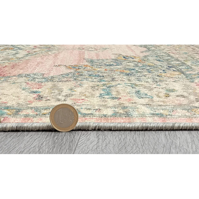 Килим Пальма міцний килим, плоска тканина, сучасний дизайн, Ідеально підходить для кухні та їдальні, вінтажний вигляд, старий вигляд, дуже плоский, навіть для використання на відкритому повітрі, (160 х 230 см, рожевий)