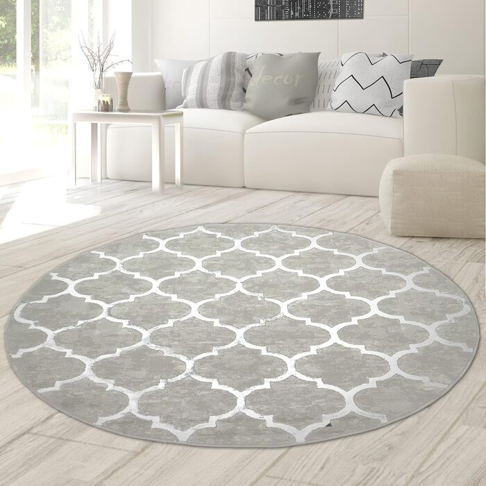 Килим Dream carpet Килим для спальні з марокканським візерунком в розмір (120 см круглий, сріблясто-сірий)