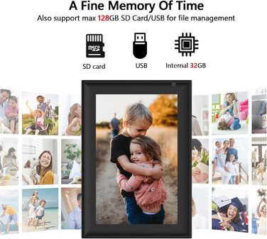 Цифровий фоторамка з Wi-Fi, 10.1 дюйма, сенсорний екран, 32GB, Frameo
