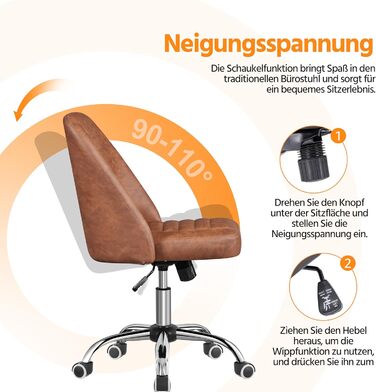 Офісне крісло Yaheetech з регулюванням висоти, ергономічне, оббивка з тканини, поворотне, без підлокітників, для офісу та дому, колір: коричневий (Retro-brown)