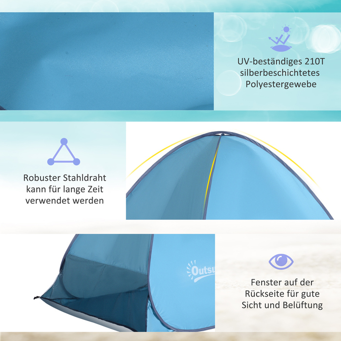 Намет Outsunny, швидкомонтований, пляжний, для кемпінгу, поліестер, 200 x 150 x 119 см, блакитний