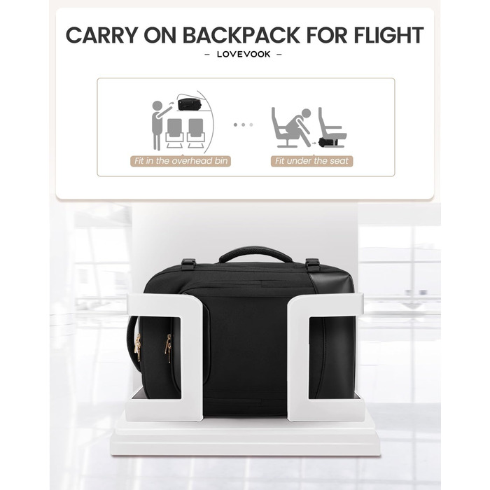 Чорний жіночий рюкзак OVEVOOK для подорожей та ділових поїздок, 40л, водонепроникний, з органайзером для взуття