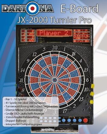 Електронна дошка для дартсу Dartona JX2000 Tournament Pro - Електронна дошка для дартсу Турнірний диск з 41 грою та понад 200 варіантами