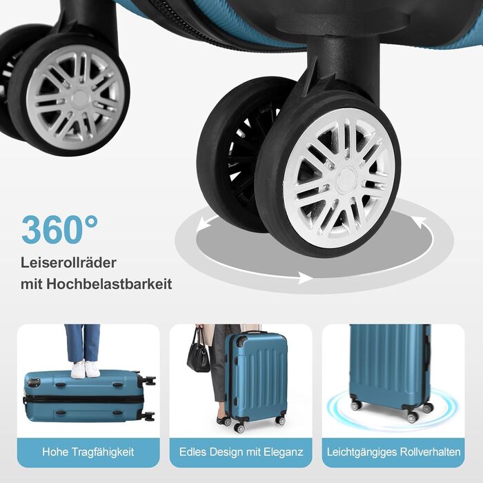 Набір валіз LEADZM 3 шт. з захистом кутів, ABS, телескопічний ручка, ручна поклажа (темно-синій)