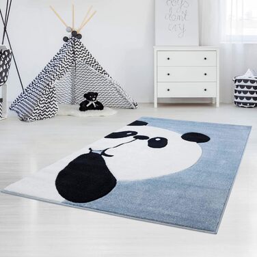 Килим Міський дитячий Bueno Panda Bear, контурний крій, глянцева пряжа, 120x170 см (140/200 см, синій)