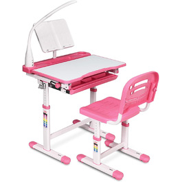 Дитячий стіл COSTWAY регулюється по висоті, учнівський стіл з лампою, дитячі меблі регулюється нахилом, дитячий стіл зі стільцем, письмовий стіл з ящиком, вибір кольору (світло-рожевий)
