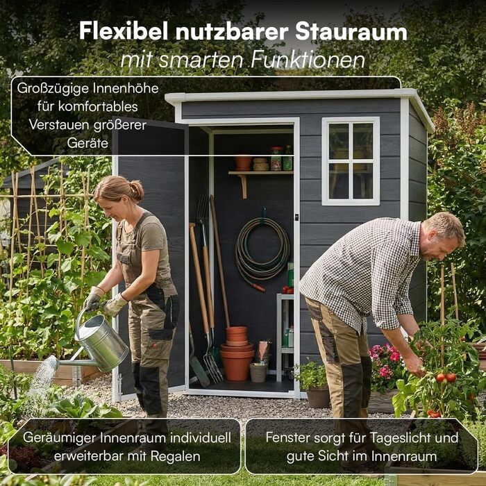 Сарай садовий STEELSØN Novara 192x92x151 см - пластиковий, з вікном, під дерево, дах похилий, темно-сірий, вологостійкий