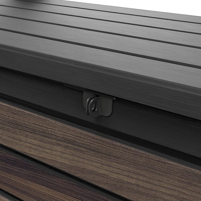 Стілець-лавка Keter Eden для балкона та саду, з інтегрованою коробкою для зберігання (265 л), 140x60x84 см, вологостійкий, з імітацією дерева (палісандр)