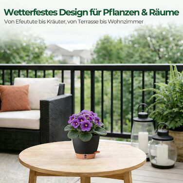 Набір 4 самополивні горщики T4U 15 см з індикатором рівня води, для дому та саду, чорний