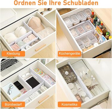 Органайзери для шухляд MOFELON, 8 шт., регульовані (33-58.5 см, 6.4 см H), для шафи, кухні, комода, спальні, ванної кімнати - білий