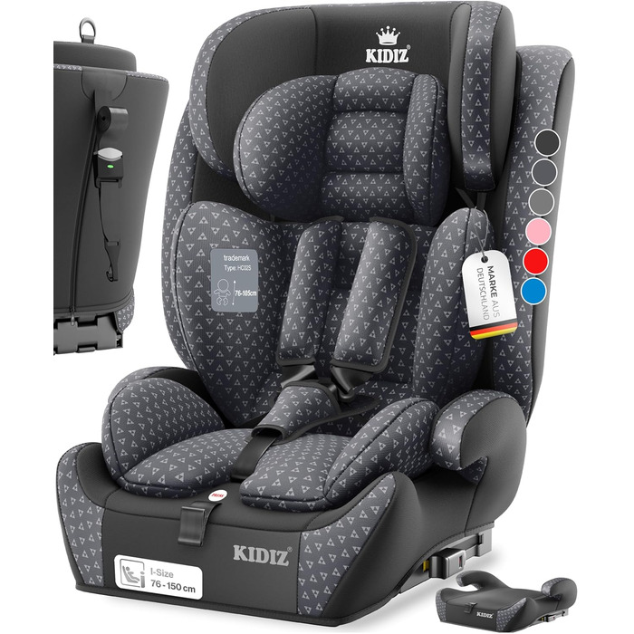 Автокрісло KIDIZ® Triangle Premium: 9-36 кг, 1-12 років, група 1/2/3, Isofix, ECE R129/03, антрацит