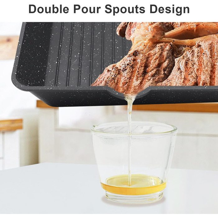 Сковорода-гриль AIKENBBKK 24x24 см з знімним ручками, антипригарне покриття, для стейків, сумісна з духовкою, миюча в посудомийній машині (білий)