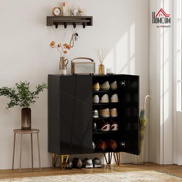 Шафа для взуття HOMCOM з 2 дверцятами, 3 регульовані полиці, на 15-20 пар, чорна, 72 x 31,5 x 95 см