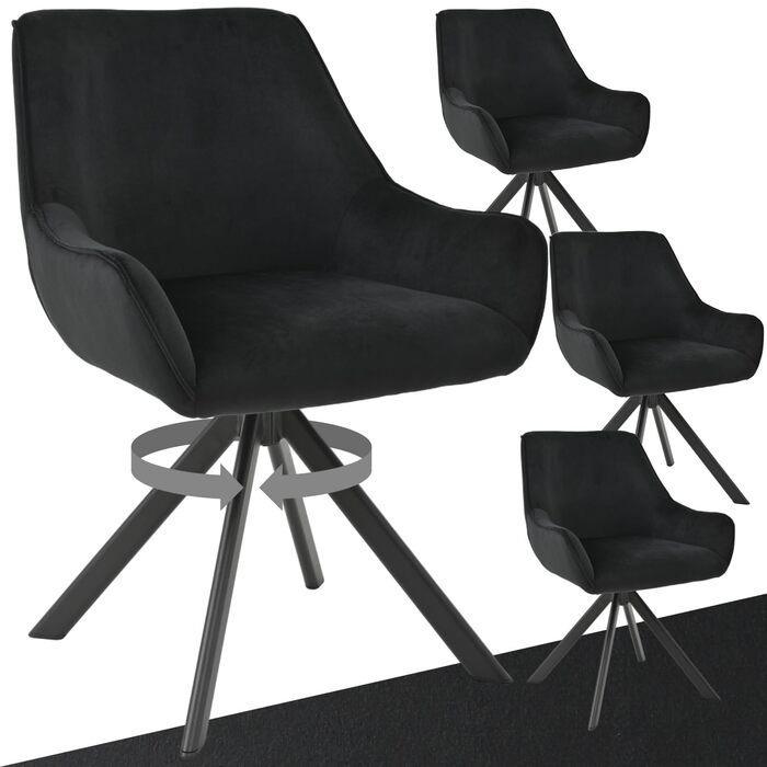 Обідні стільці поворотні, комплект 4 шт. з підлокітниками, коричневі. Сучасний дизайн, металевий каркас, підходить для їдальні, вітальні, офісу.