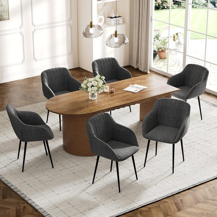 Набір обідніх стільців з підлокітниками, 2 шт., чорно-сірий. М'яке сидіння з поліестеру для кухні, вітальні, спальні