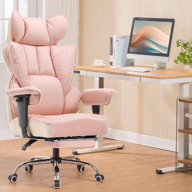 Ігровий крісло COMHOMA з регульованими підлокітниками, підтримкою попереку з кишеньковим пружинним блоком, широке сидіння, 150 кг, рожевий