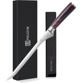 Набір кухонних ножів Paudin 7 предметів з дерев'яним блоком, професійний набір ножів для кухні, високоякісні ножі з ABS ручками