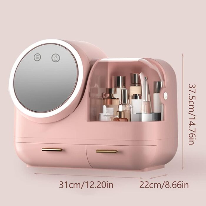 Органайзер для косметики Acesunny з дзеркалом USB 22х31х37,5 см рожевий