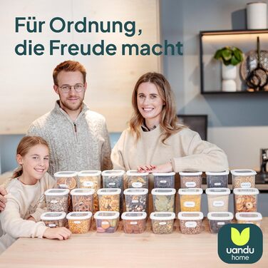 Контейнери для зберігання Uandu з кришкою, герметичні - набір 24 шт. | Органайзери для кухні | Без BPA | Для сухих продуктів