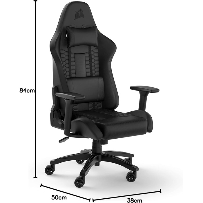 Ігрове крісло Corsair TC100 Relaxed, екошкіра, чорне, ергономічне, з подушками для попереку та шиї, регульовані підлокітники, дизайн у стилі автоспорту
