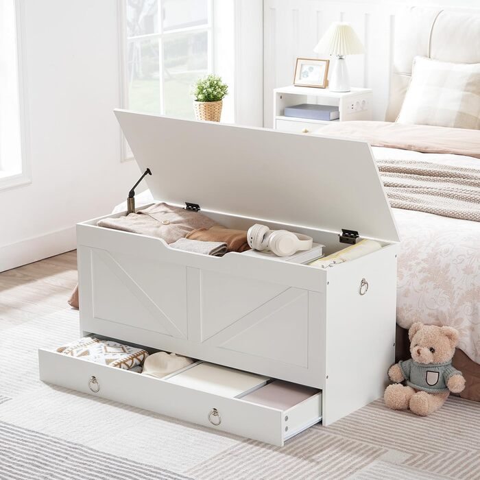 HOOBRO Лавка-сховище з ящиком, дитяча іграшкова скриня, біла, 100 см