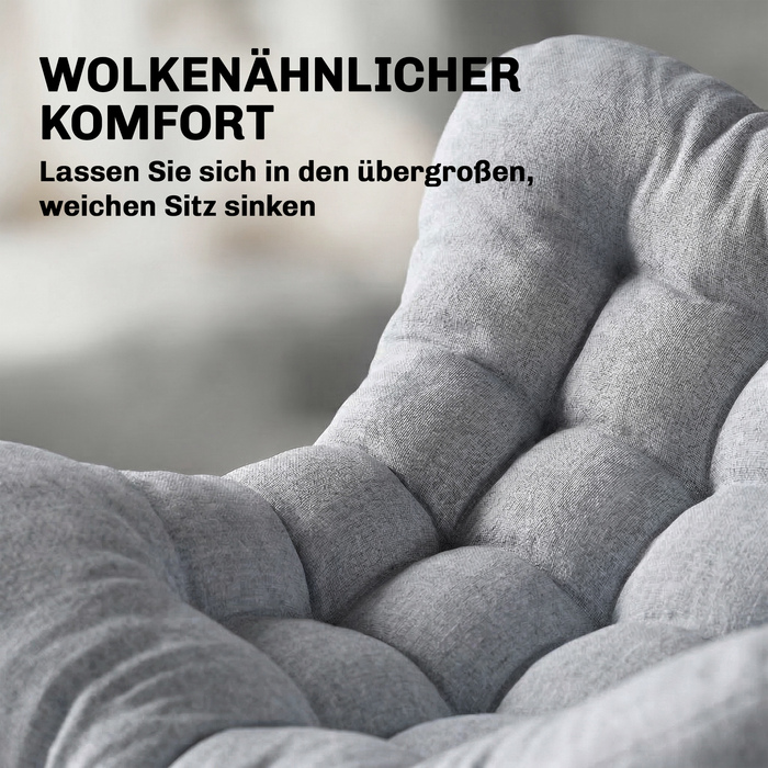 Ротангове крісло-гойдалка для саду з товстими подушками, вуличний/кімнатний гойдалка до 120 кг, 87 x 110 x 70 см, сірий колір