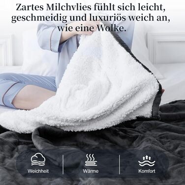 Електрична гріюча ковдра з таймером та захистом від перегріву 130x180 см, 8 режимів нагріву, пральна машина, фланцель-шерпа, сіра для дому та офісу