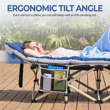 Розкладне кемпінгове ліжко Yaheetech з матрацом та сумкою для перенесення, гостьове ліжко для відпочинку та саду, 191 x 67 см, витримує до 150 кг (Блакитний/Сірий)
