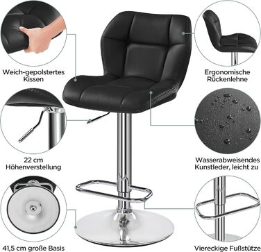 Барні стільці Yaheetech 4 шт. регульовані по висоті, 360° обертання, з підніжкою, чорні, PU-шкіра, для кухні